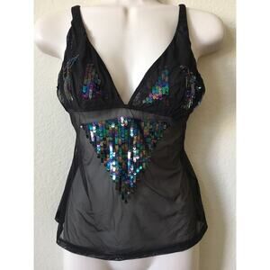 Victoria's Secret Black Sequined Sleeveless Sheer Mesh Camisole Top Size M